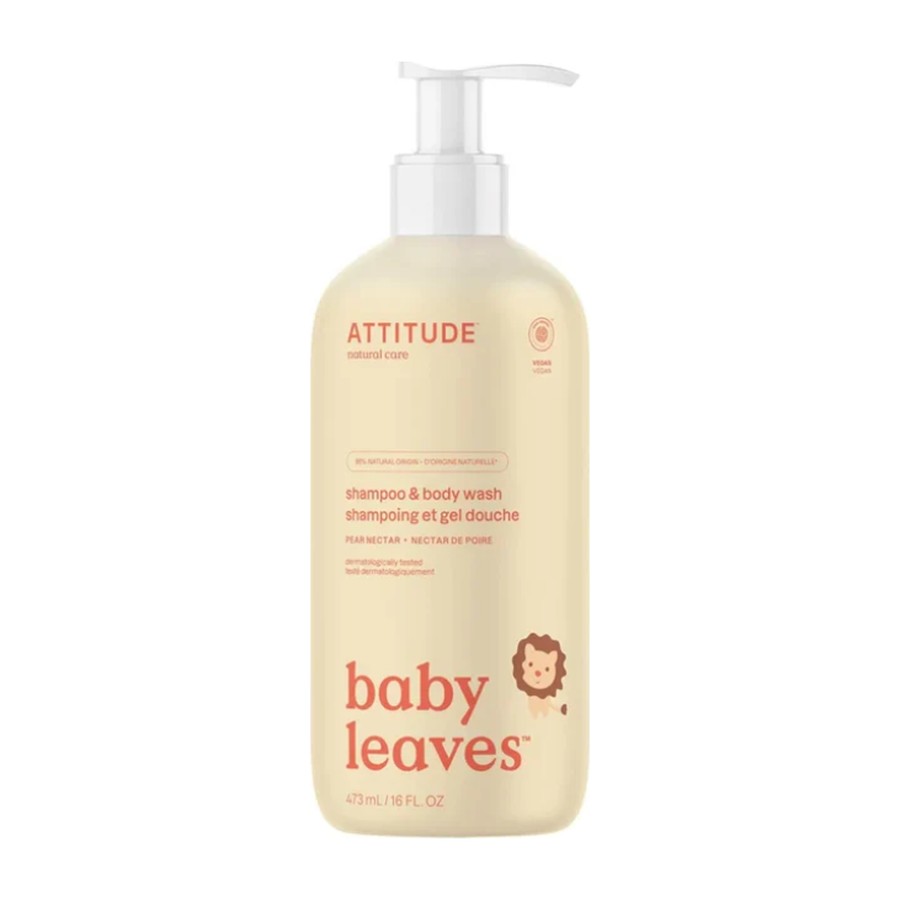 Shampoo y gel de baño 2 en 1 Attitude Baby Leaves néctar de pera 473 ml